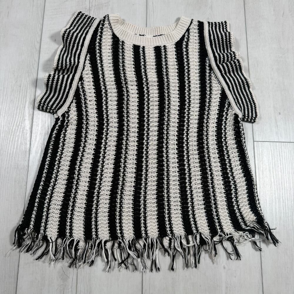 Eleven Six Viola Striped Fringe Trim 100% Cotton Tank Top-Size M Crotchet